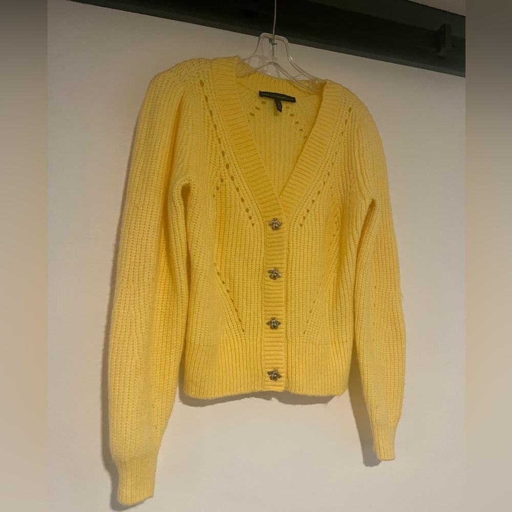 WHBM White House Black Market Butter Yellow Cardigan Sweater Size S Bee Buttons